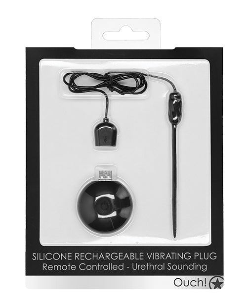 Shots Ouch Urethral Sounding Silicone Rechargeable & Remote Controlled Vibrating Plug - Black - LUST Depot