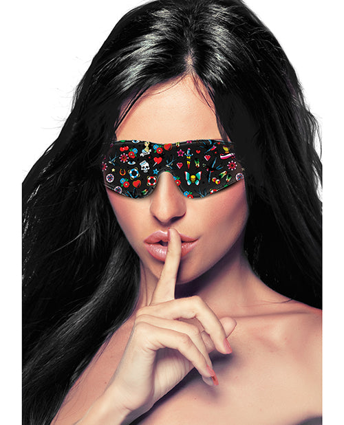 Shots Ouch Old School Tattoo Style Printed Eye Mask - Black - LUST Depot