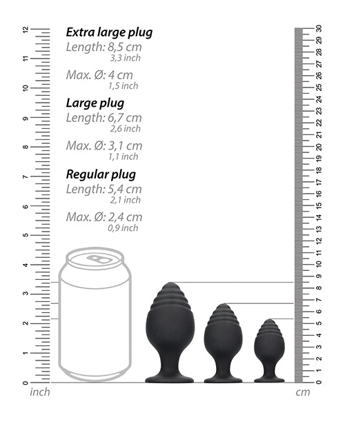 Shots Ouch Rippled Butt Plug Set - Black - LUST Depot