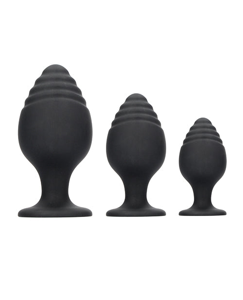 Shots Ouch Rippled Butt Plug Set - Black - LUST Depot