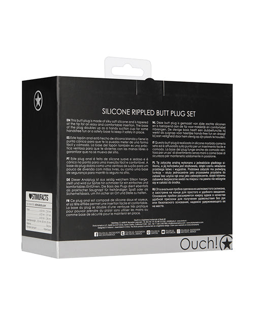 Shots Ouch Rippled Butt Plug Set - Black - LUST Depot