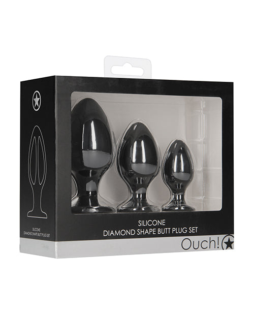 Shots Ouch Diamond Shape Butt Plug Set - Black - LUST Depot