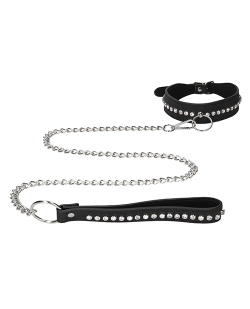 Shots Ouch Diamond Studded Collar W-leash - Black - LUST Depot