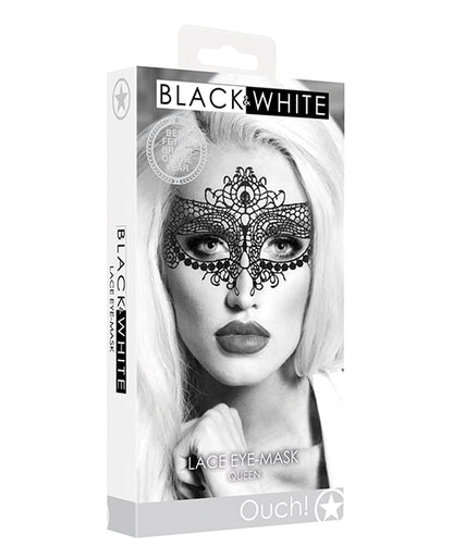 Shots Ouch Black & White Lace Eye Mask - Queen Black - LUST Depot