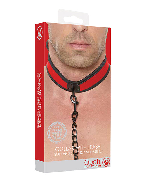 Shots Ouch Puppy Play Puppy Collar W-leash - Red - LUST Depot