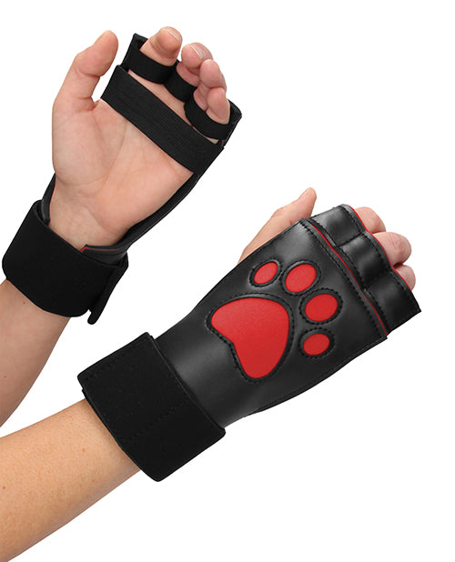 Shots Ouch Puppy Play Puppe Play Paw Cut-out Gloves - Red - LUST Depot