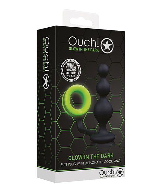 Shots Ouch Beads Butt Plug W-cock Ring - Glow In The Dark - LUST Depot