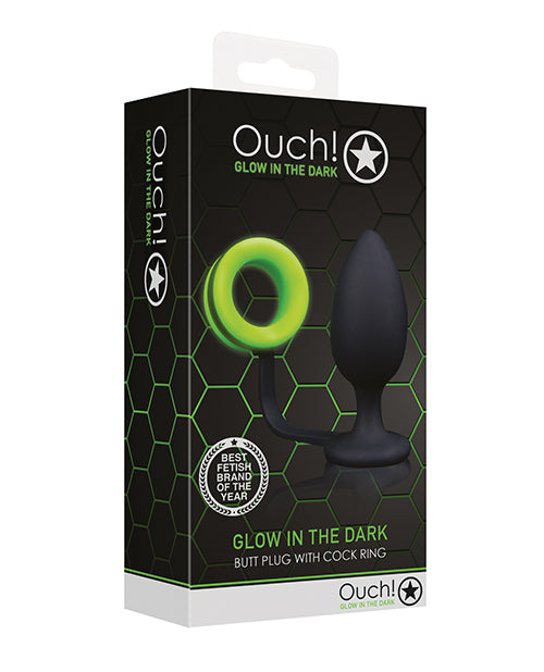 Shots Ouch Butt Plug W-cock Ring - Glow In The Dark - LUST Depot