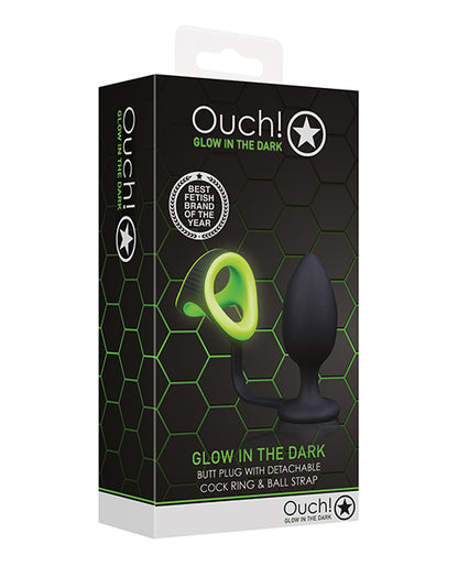 Shots Ouch Butt Plug W-cock Ring & Ball Strap - Glow In The Dark - LUST Depot