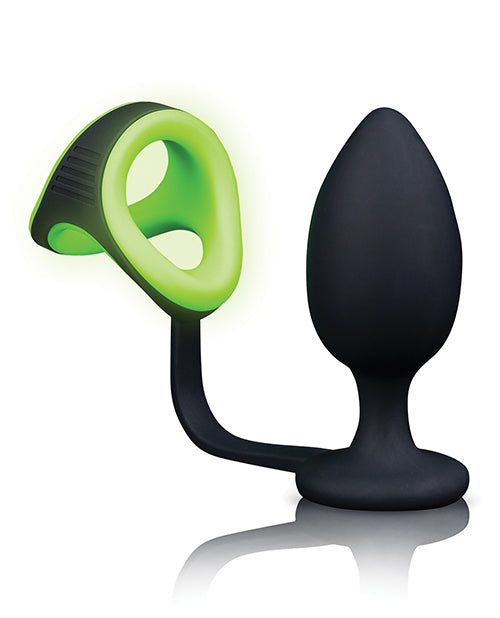 Shots Ouch Butt Plug W-cock Ring & Ball Strap - Glow In The Dark - LUST Depot