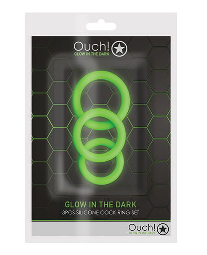 Shots Ouch 3 Pc Cock Ring Set - Glow In The Dark - LUST Depot