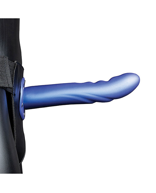 Shots Ouch 8" Textured Curved Hollow Strap On - Metallic Blue - LUST Depot