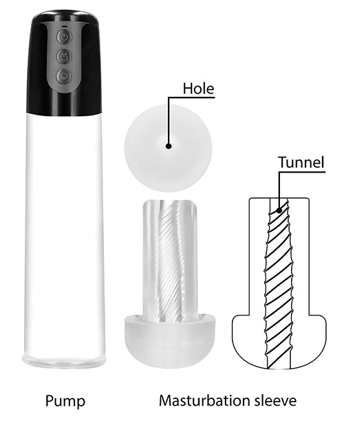 Shots Pumped Automatic Cyber Pump Masturbation Sleeve W-free Silicone Cock Ring - Clear - LUST Depot