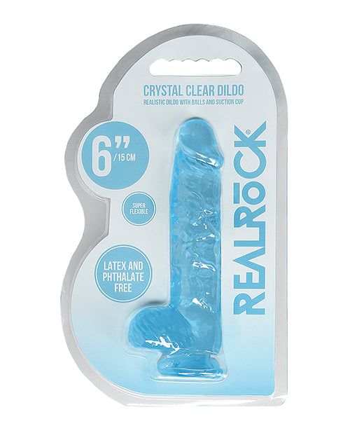 Shots Realrock Realistic Crystal Clear 6" Dildo W-balls - Blue - LUST Depot