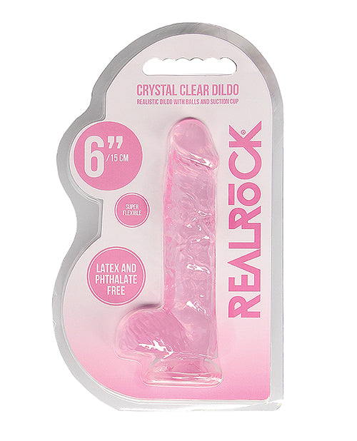 Shots Realrock Realistic Crystal Clear 6" Dildo W-balls - Pink - LUST Depot