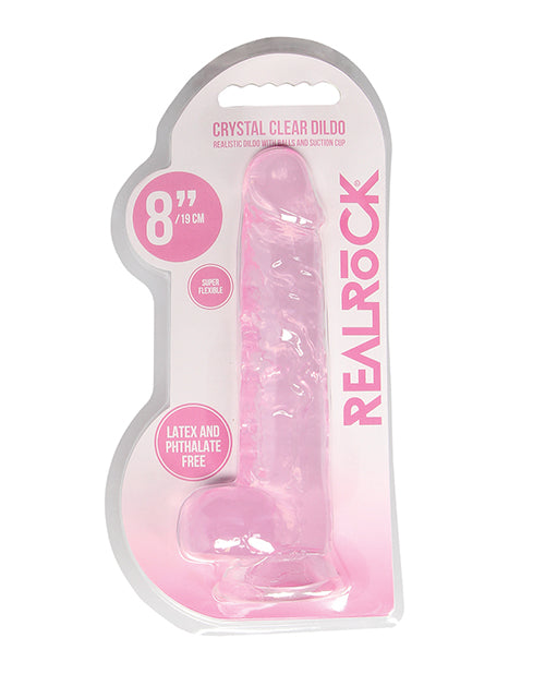 Shots Realrock Realistic Crystal Clear 8" Dildo W-balls - Pink - LUST Depot