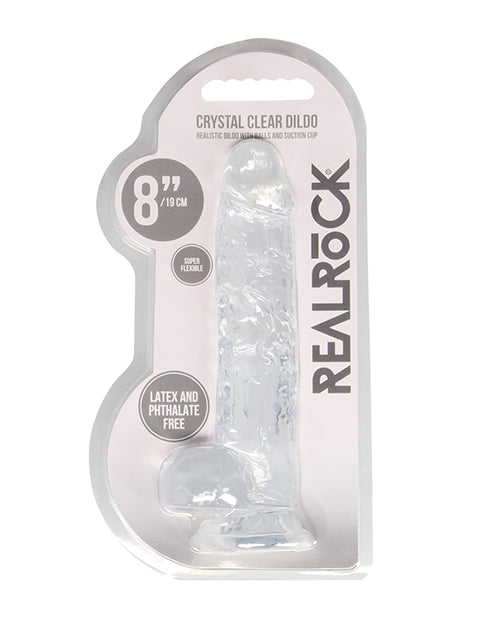 Shots Realrock Realistic Crystal Clear 8" Dildo W-balls - Transparent Clear - LUST Depot