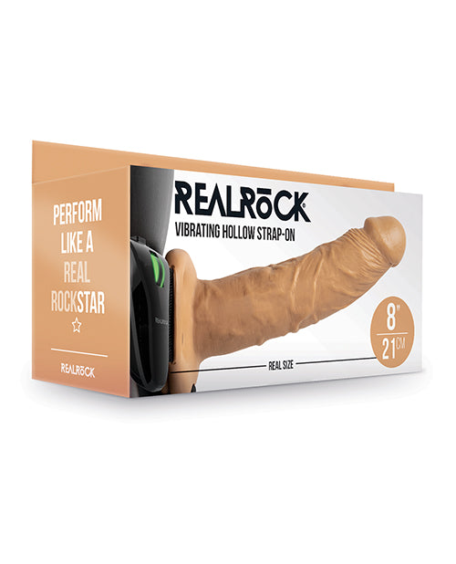 Shots Realrock 8" Vibrating Hollow Strap On W/o Balls - Tan - LUST Depot