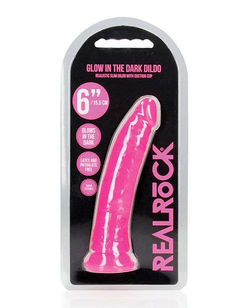 Shots Realrock 6" Slim Dildo Glow In The Dark - Neon Pink - LUST Depot