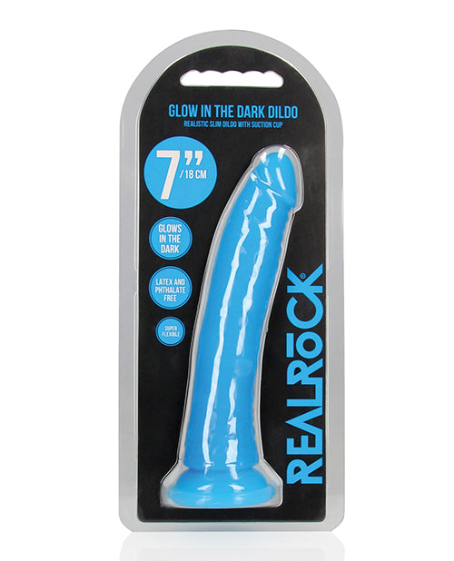 Shots Realrock 8" Slim  Dildo Glow In The Dark - Neon Blue - LUST Depot