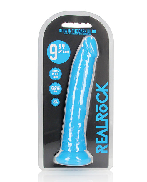 Shots Realrock 10" Slim Dildo Glow In The Dark - Neon Blue - LUST Depot