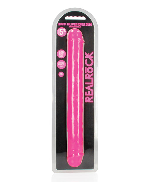 Shots Realrock 15" Double Dong Glow In The Dark - Neon Pink - LUST Depot