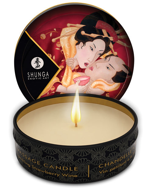 Shunga Romance Mini Candlelight Massage Candle - 1 Oz Sparkling Strawberry Wine - LUST Depot