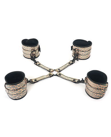 Spartacus Faux Leather Wrist & Ankle Restraints W-hog Tie - Gold