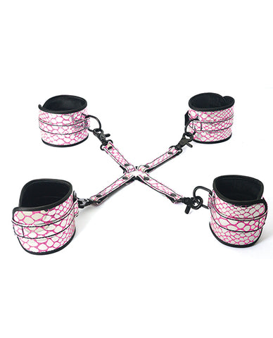 Spartacus Faux Leather Wrist & Ankle Restraints W-hog Tie - Pink