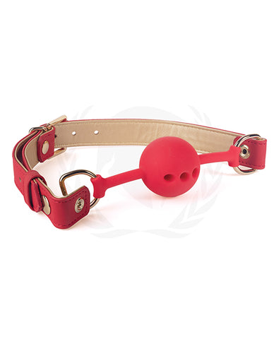 Spartacus Silicone Ball Gag W-red Gold Pu Straps - 46 Mm Red