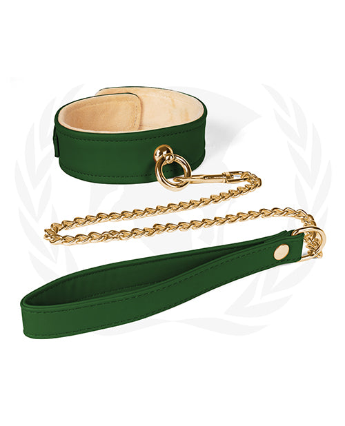 Spartacus Plush Lined Pu Collar & Chained Leash - Green - LUST Depot