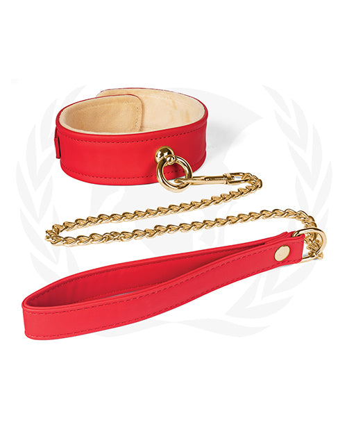 Spartacus Plush Lined Pu Collar & Chained Leash - Red - LUST Depot