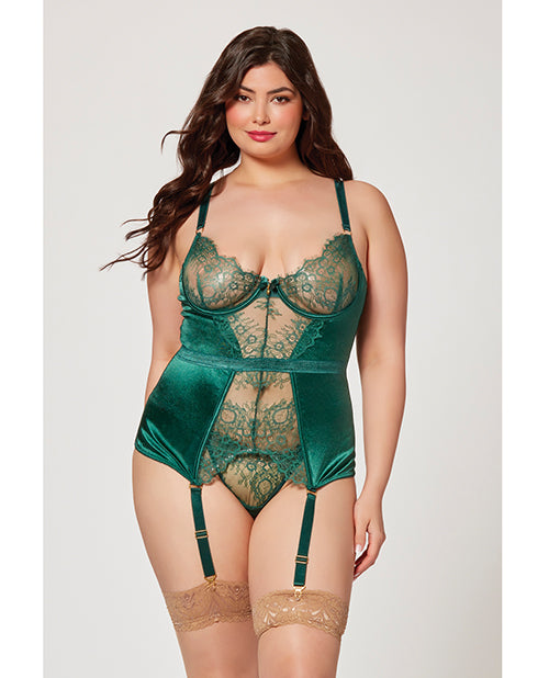 Holiday Eyelash Lace & Satin Bustier W/removable Garters & G-string Green 3x/4x - LUST Depot