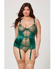 Holiday Eyelash Lace & Satin Bustier W/removable Garters & G-string Green 3x/4x