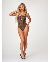 Fishnet Strappy High Cut Leg Teddy Black Xl