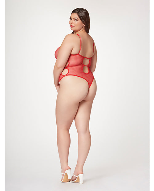 Fishnet Strappy High Cut Leg Teddy Red 3x/4x - LUST Depot