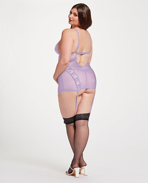 Lace & Mesh Triangle Cup Chemise W/garters & Thong Lavender 3x/4x - LUST Depot