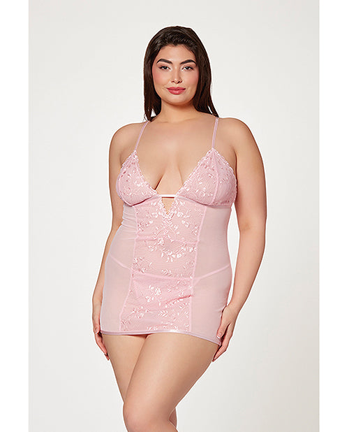 Floral Mesh Chemise & G-string Pink 1x/2x - LUST Depot