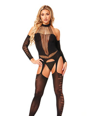 Halter Body Stocking Jumpsuit Black O/s