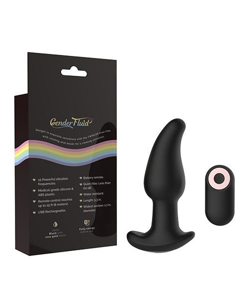 Gender Fluid Twirler Anal Vibe W-remote - Black - LUST Depot