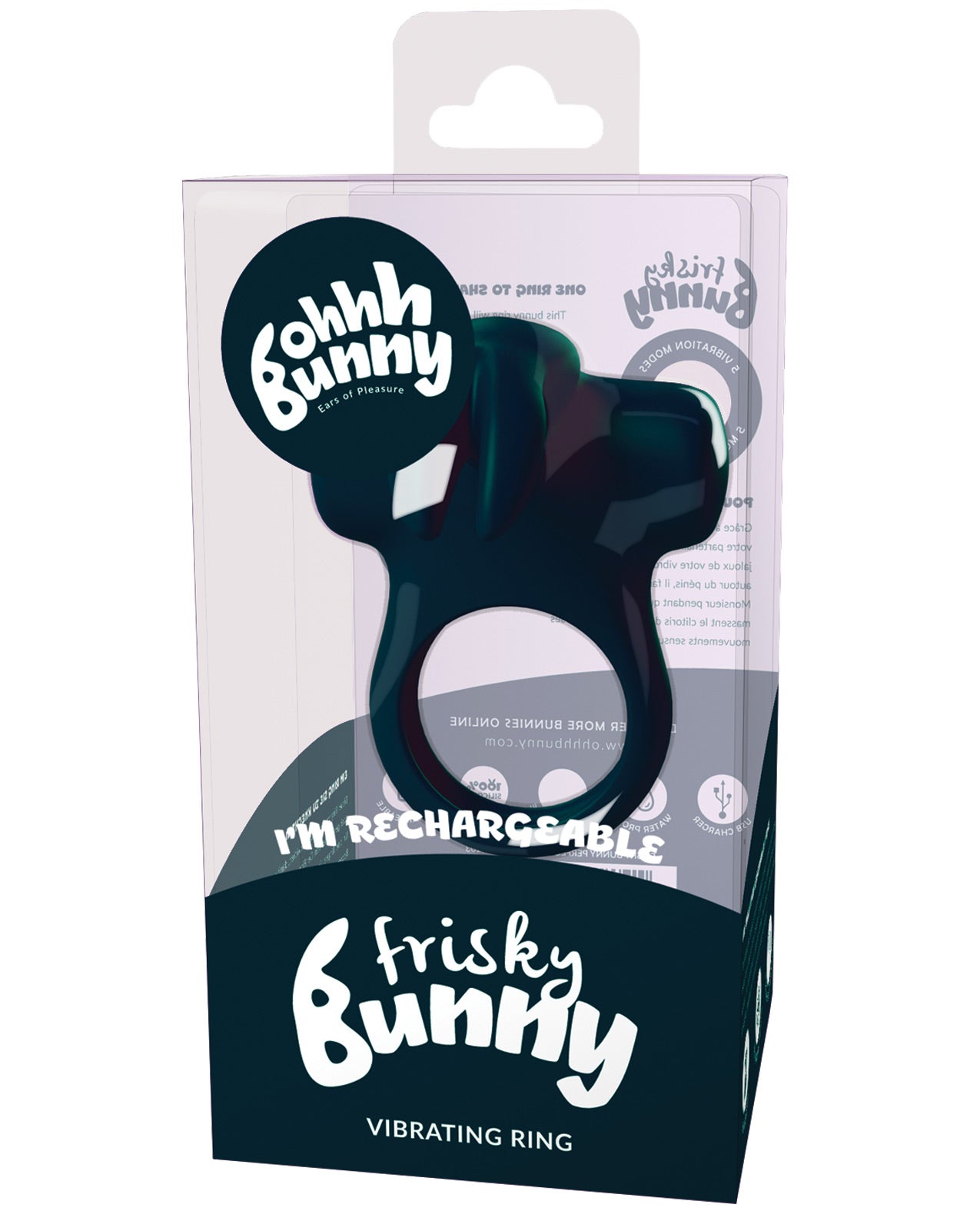 Vedo Frisky Bunny Rechargeable Vibrating Ring - Black Pearl - LUST Depot