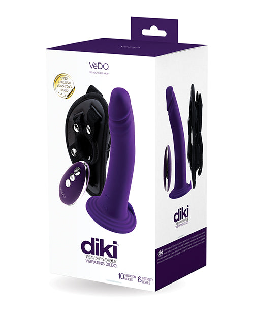 Vedo Diki Rechargeable Vibrating Dildo W-harness - Deep Purple - LUST Depot