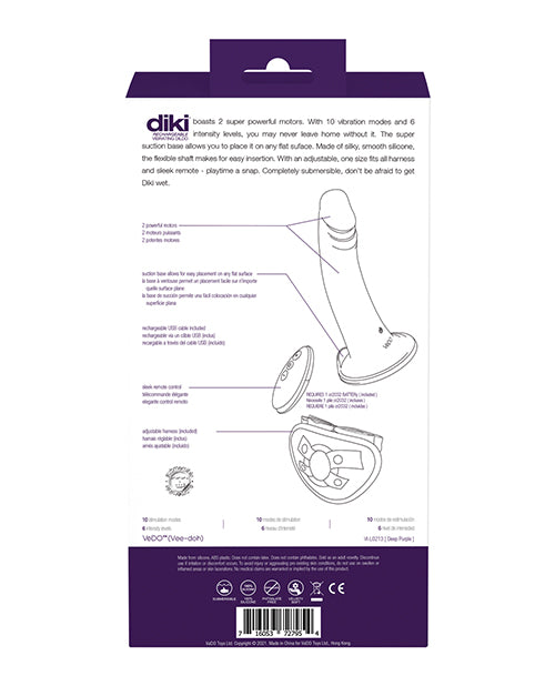 Vedo Diki Rechargeable Vibrating Dildo W-harness - Deep Purple - LUST Depot