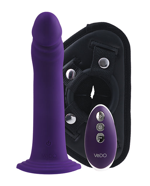 Vedo Diki Rechargeable Vibrating Dildo W-harness - Deep Purple - LUST Depot