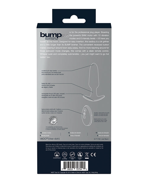 Vedo Bump Plus Rechargeable Remote Control Anal Vibe - Just Black - LUST Depot