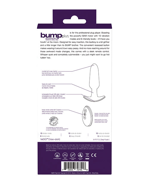 Vedo Bump Plus Rechareable Remote Control Anal Vibe - Deep Purple - LUST Depot