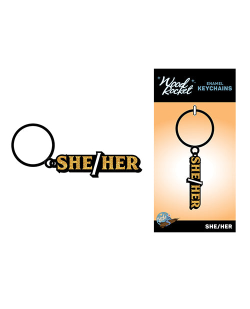 Wood Rocket She/her Keychain - Black/gold - LUST Depot