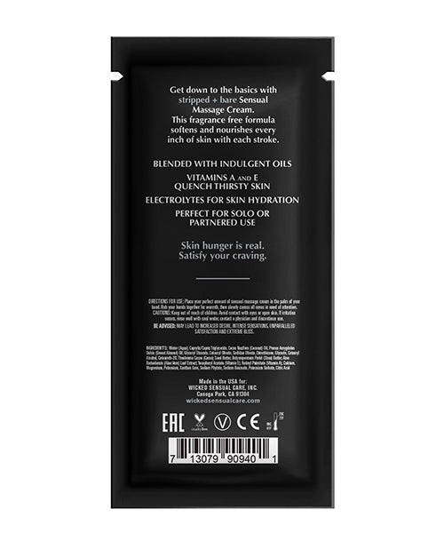 Wicked Sensual Care Stripped & Bare Unscented Massage Cream - .34 Oz - LUST Depot