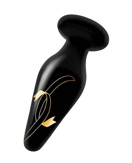 Secret Kisses 4.5" Handblown Wide Glass Plug - Black-gold - LUST Depot