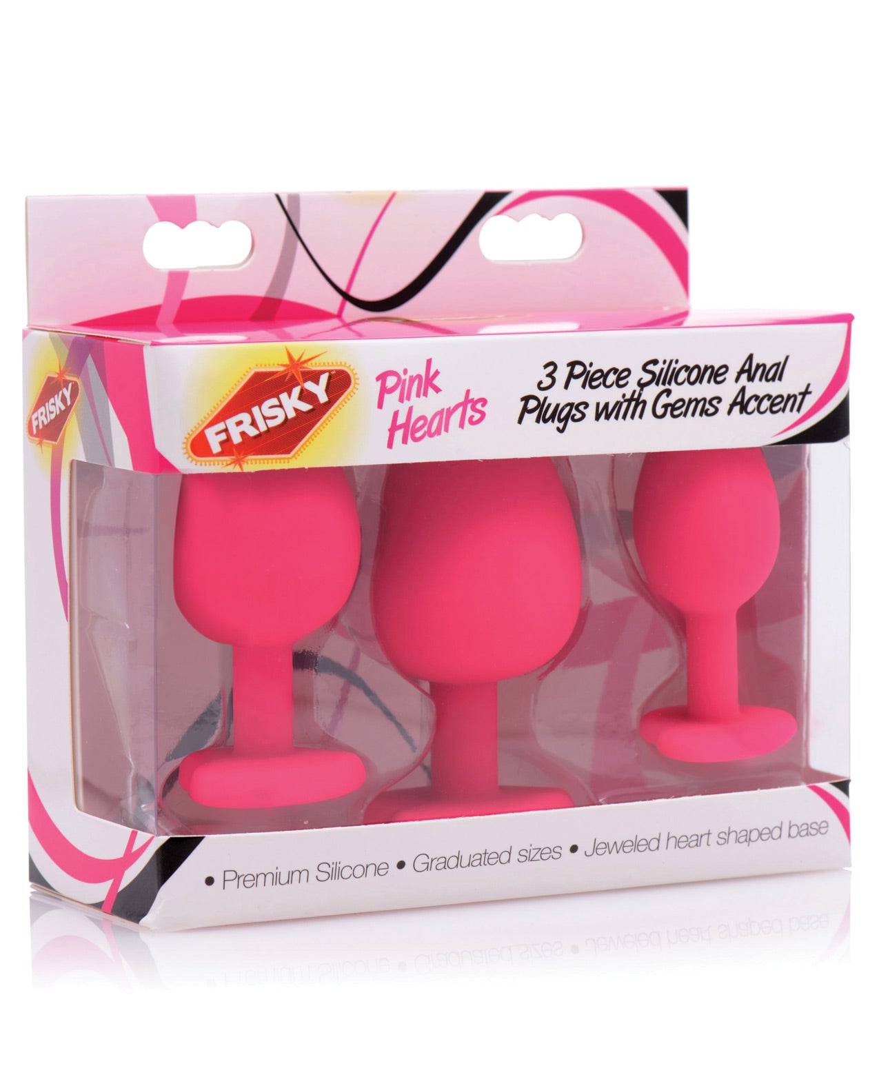 Frisky Hearts 3pc Silicone Anal Plugs W-gems - Pink - LUST Depot